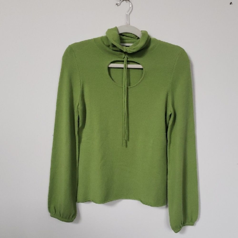 Prive Cashmere Sweater Womens S Avocado Green Balloon Sleeve Top Boho Hippie 70s